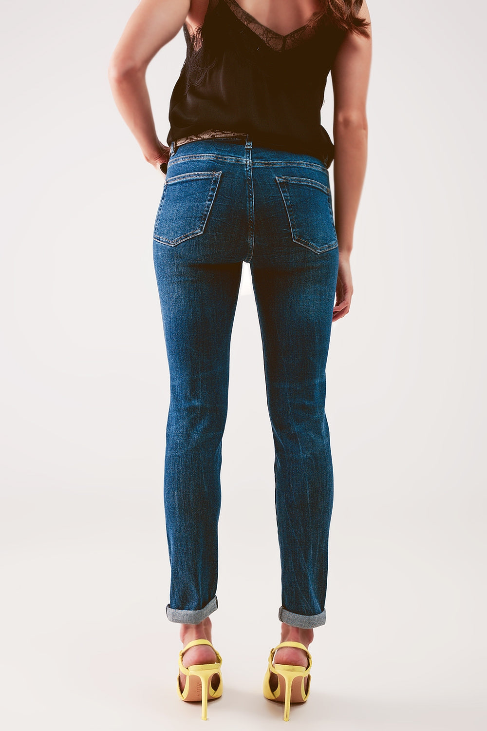 Jeans skinny a vita alta lavaggio blu medio