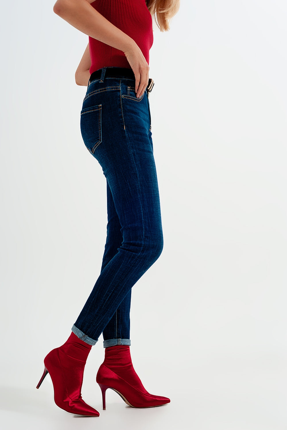 Jeans skinny a vita alta lavaggio blu
