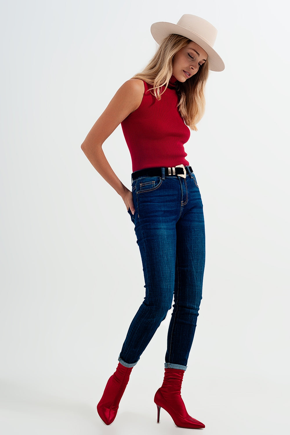 Jeans skinny a vita alta lavaggio blu