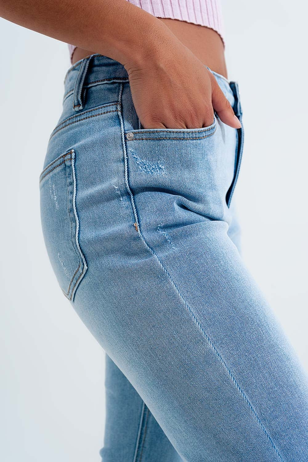 Jeans skinny a vita alta lavaggio chiaro vintage