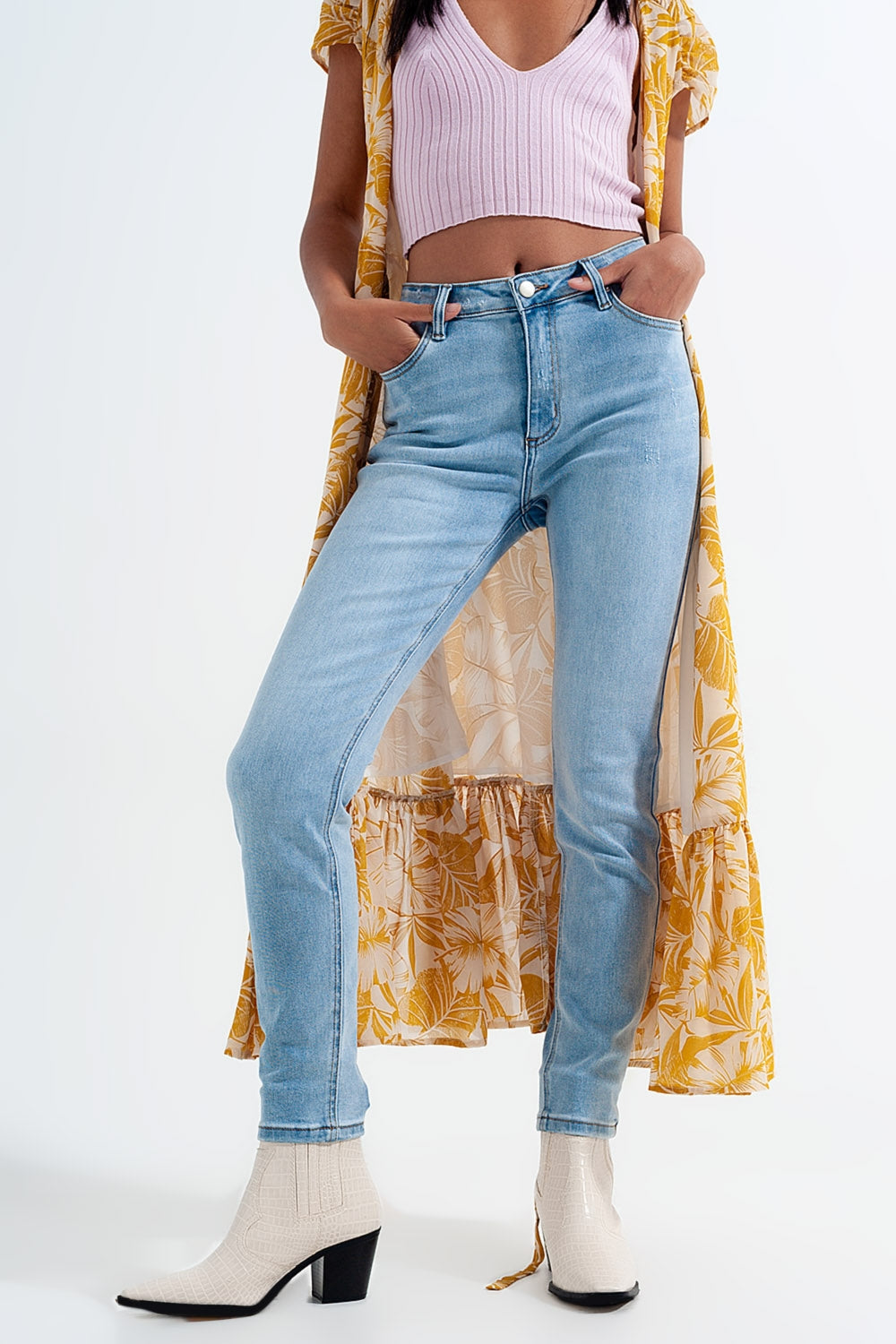 Jeans skinny a vita alta lavaggio chiaro vintage