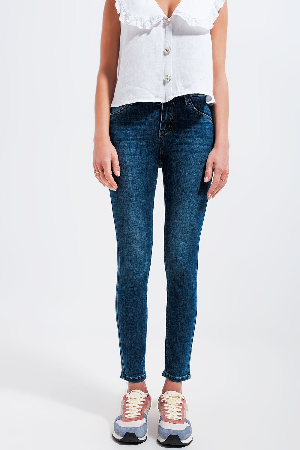 Jeans skinny a vita alta lavaggio scuro