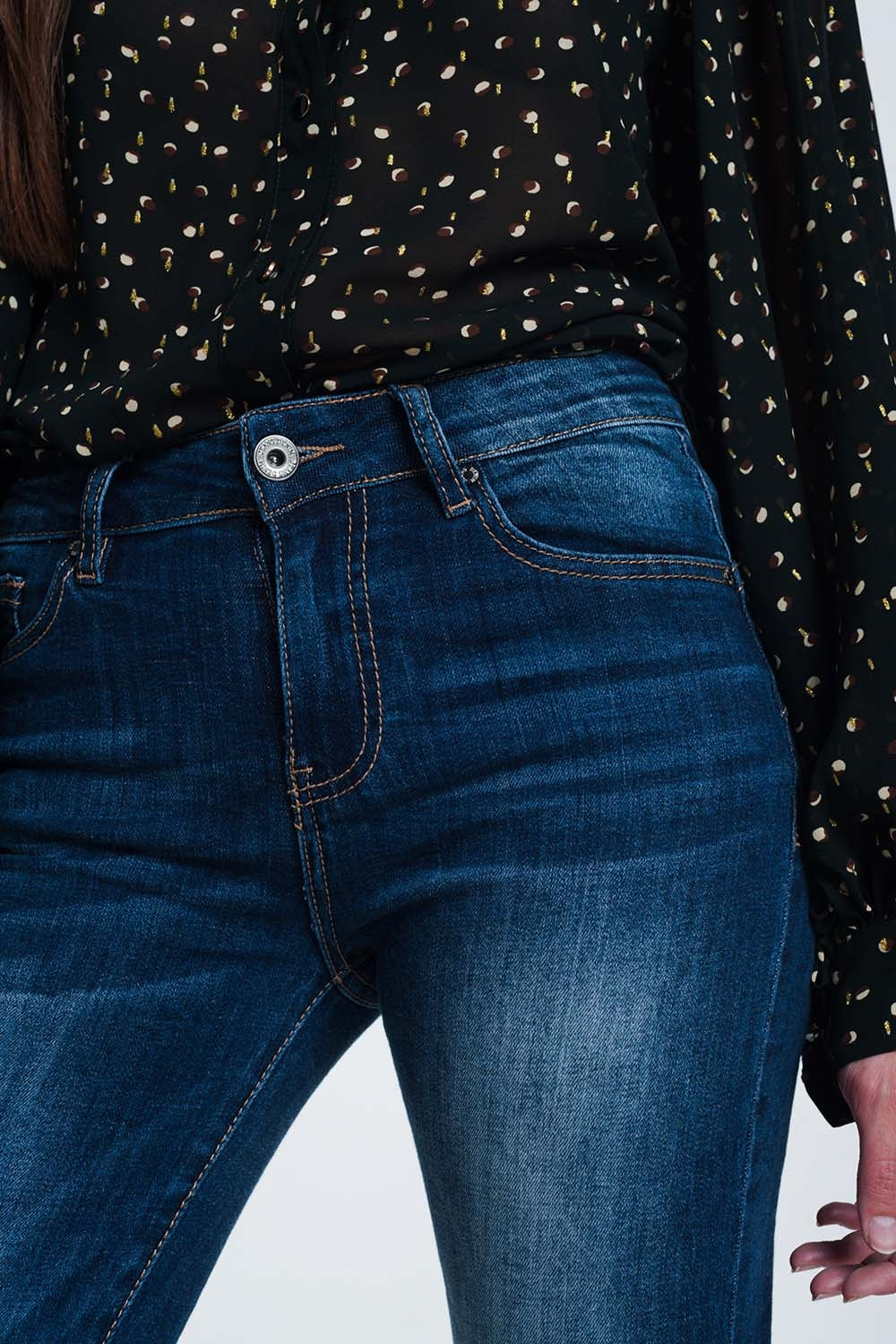 Jeans skinny a vita alta lavaggio stone wash blu molto scuro