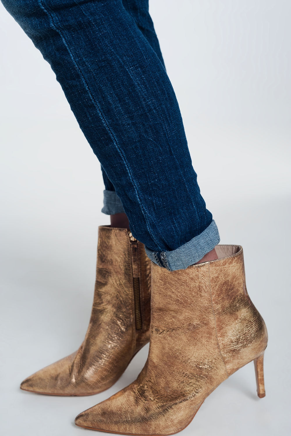 Jeans skinny a vita alta lavaggio stone wash blu molto scuro