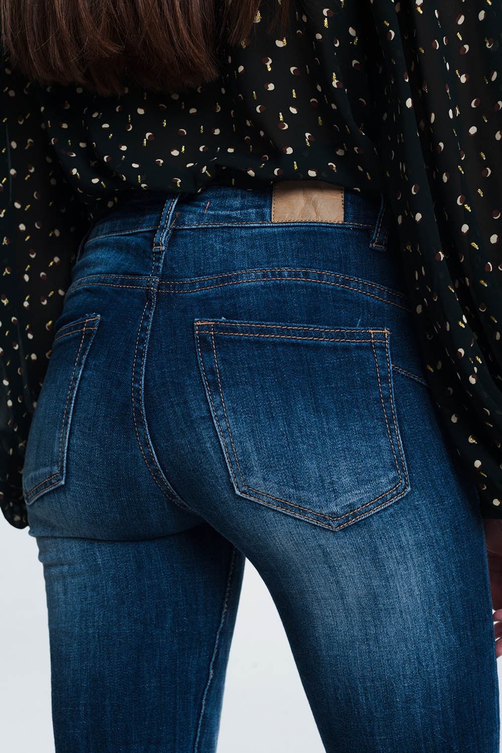 Jeans skinny a vita alta lavaggio stone wash blu molto scuro