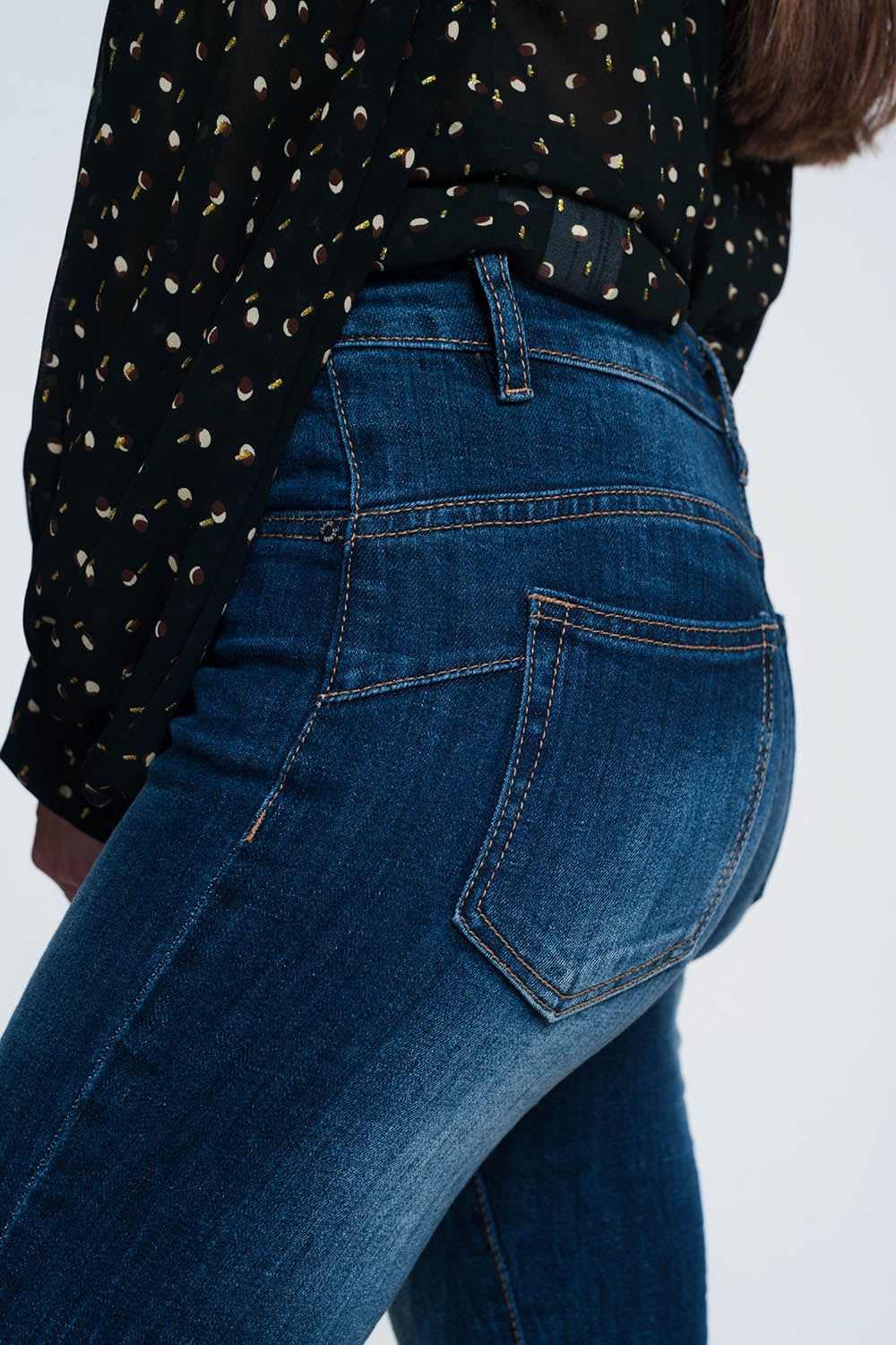 Jeans skinny a vita alta lavaggio stone wash blu molto scuro