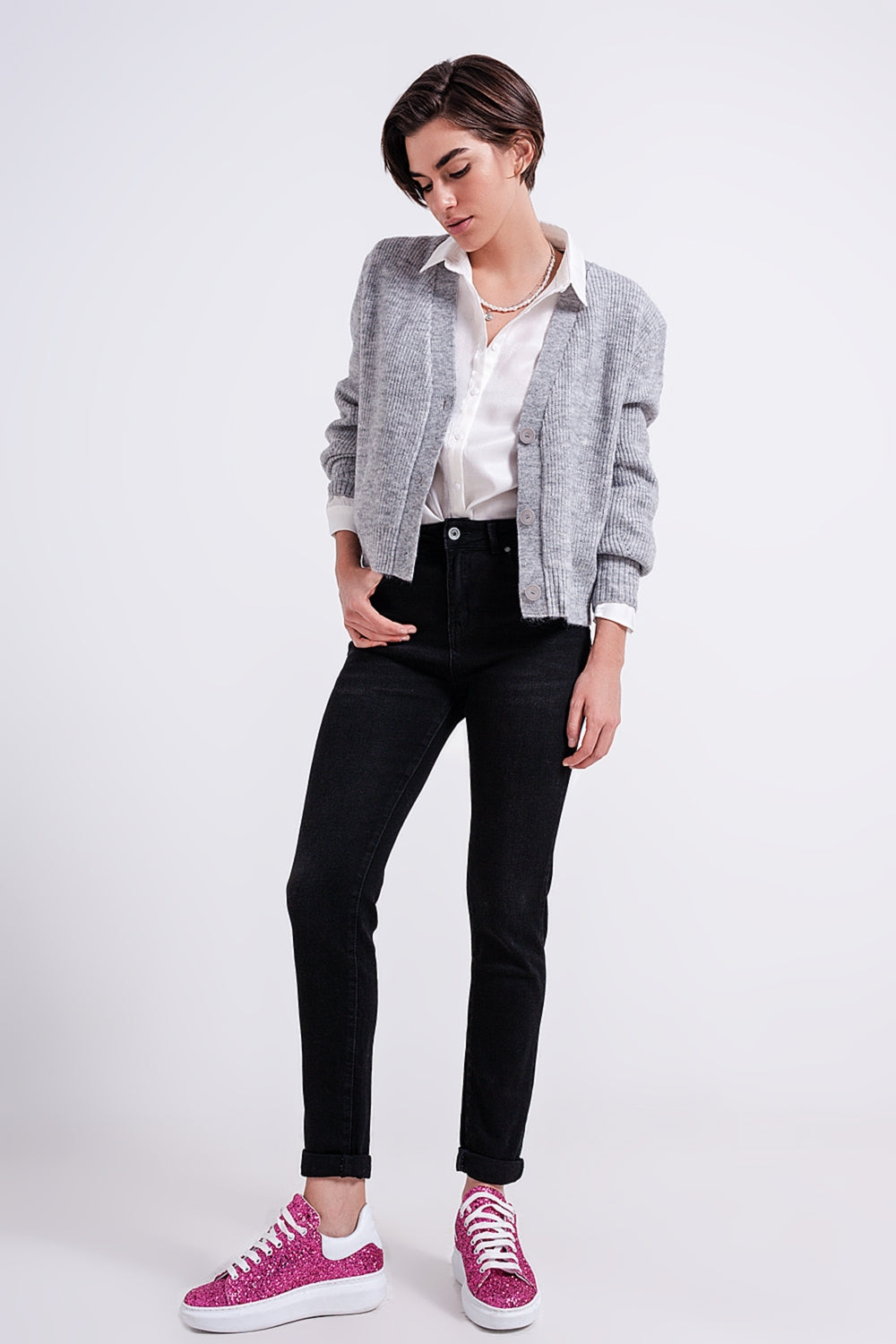 Jeans skinny a vita alta neri stretch