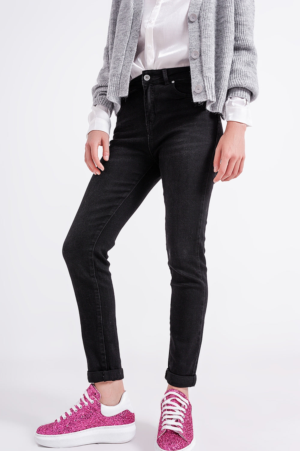 Jeans skinny a vita alta neri stretch