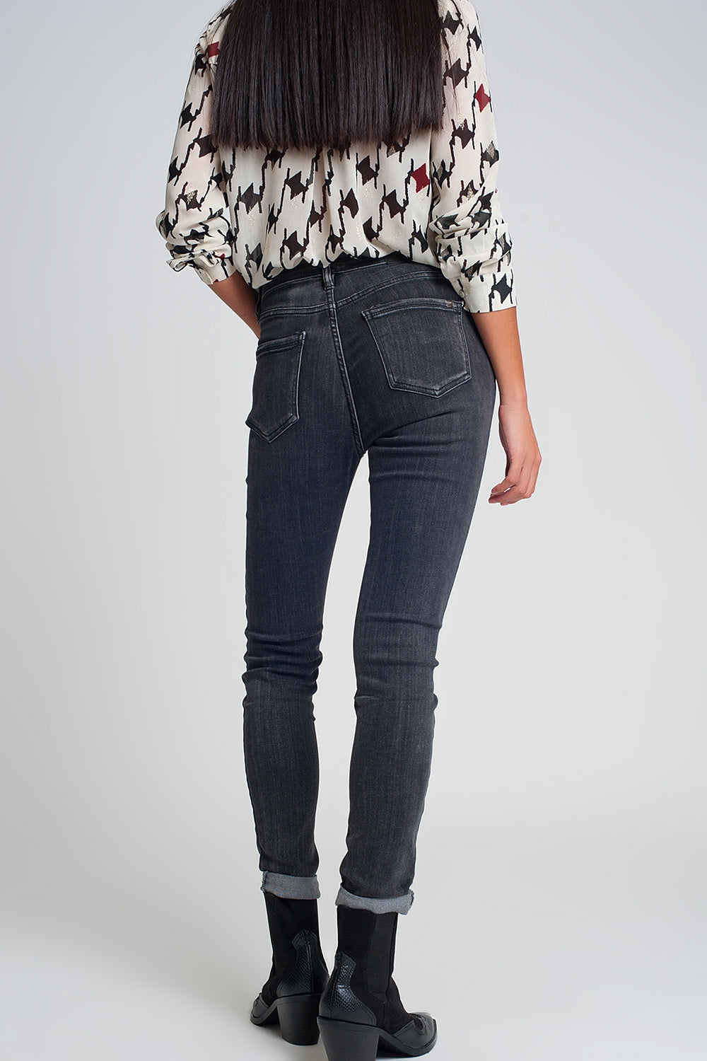Jeans skinny a vita alta nero slavato
