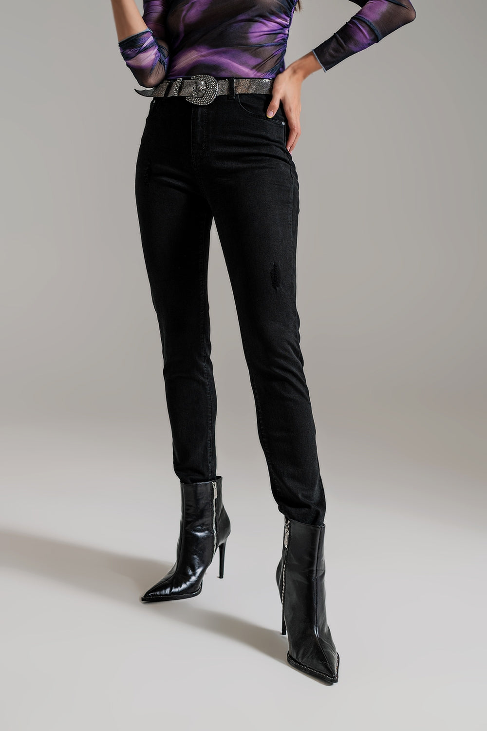 Jeans skinny a vita alta nero