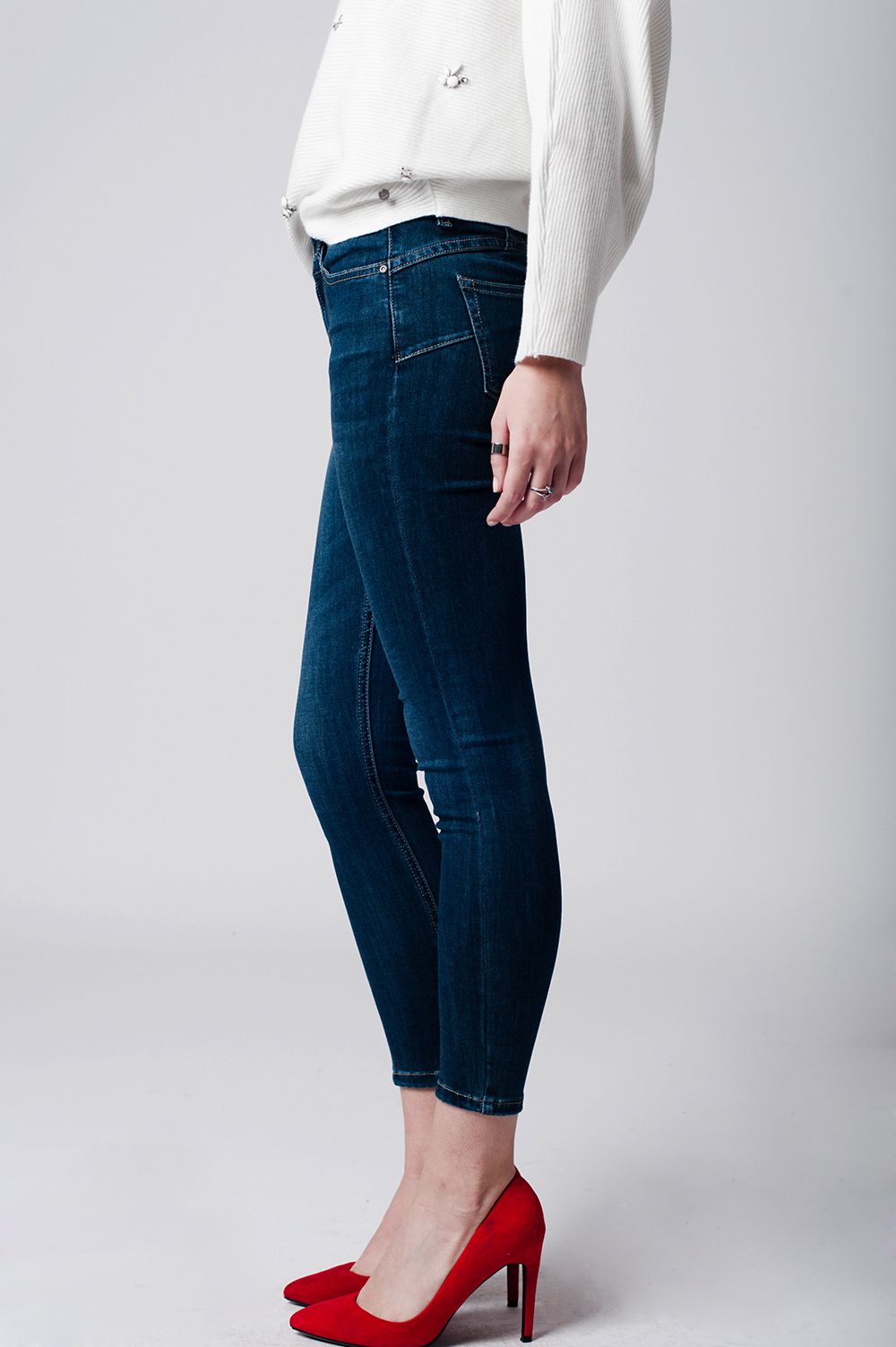 Jeans skinny a vita bassa in denim scuro