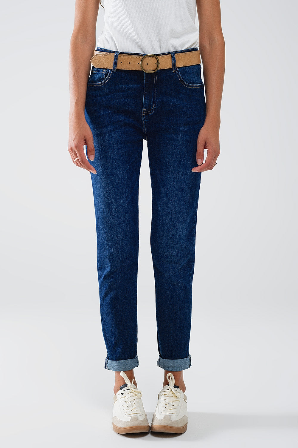 Q2 Jeans skinny a vita media con lavaggio scuro