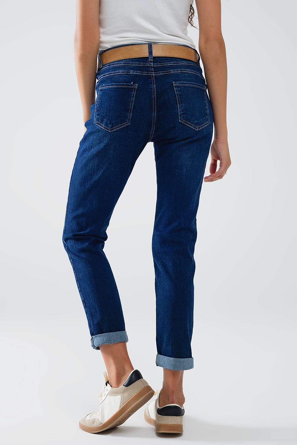 Jeans skinny a vita media con lavaggio scuro