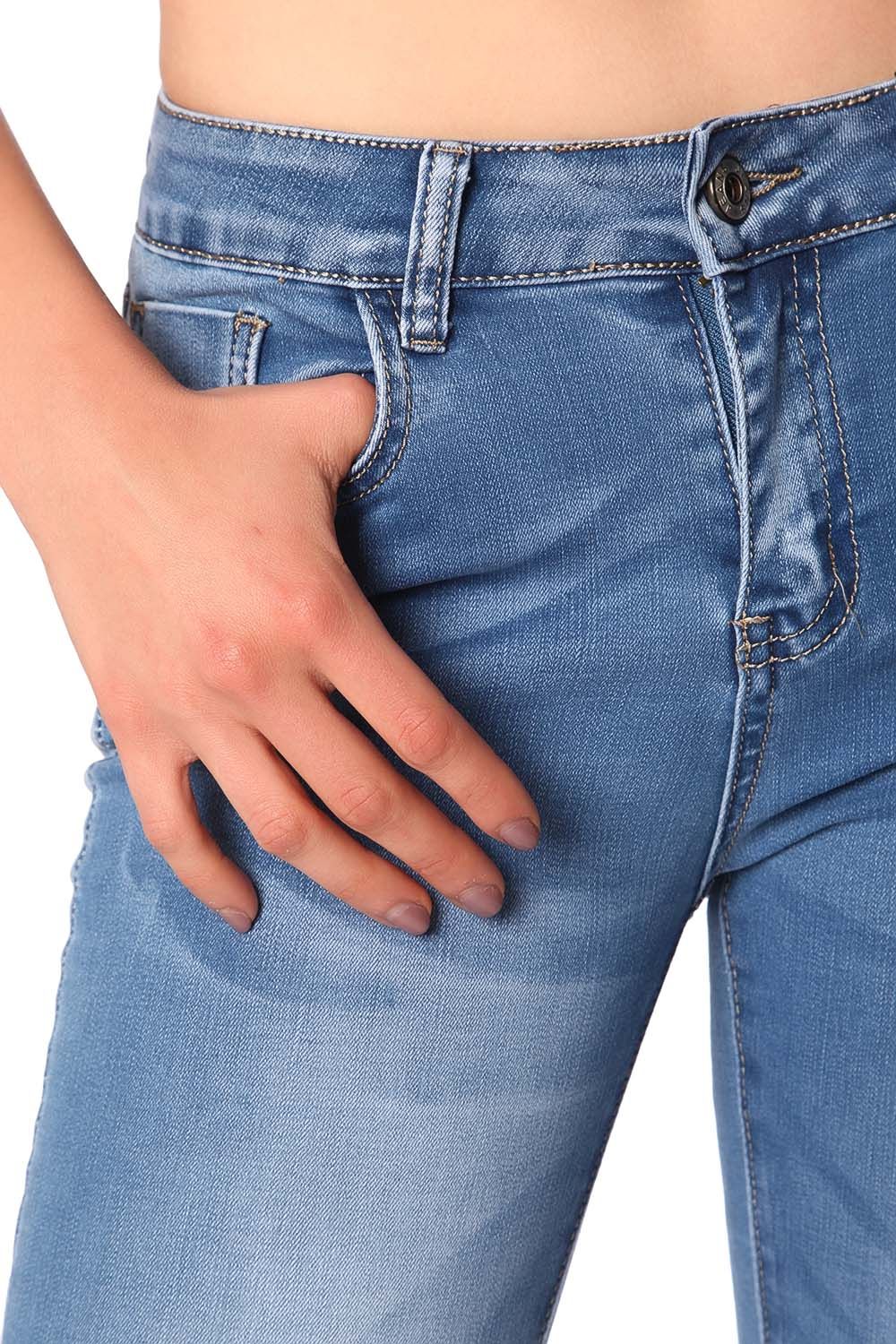 Jeans skinny a vita medio alta lavaggio chiaro