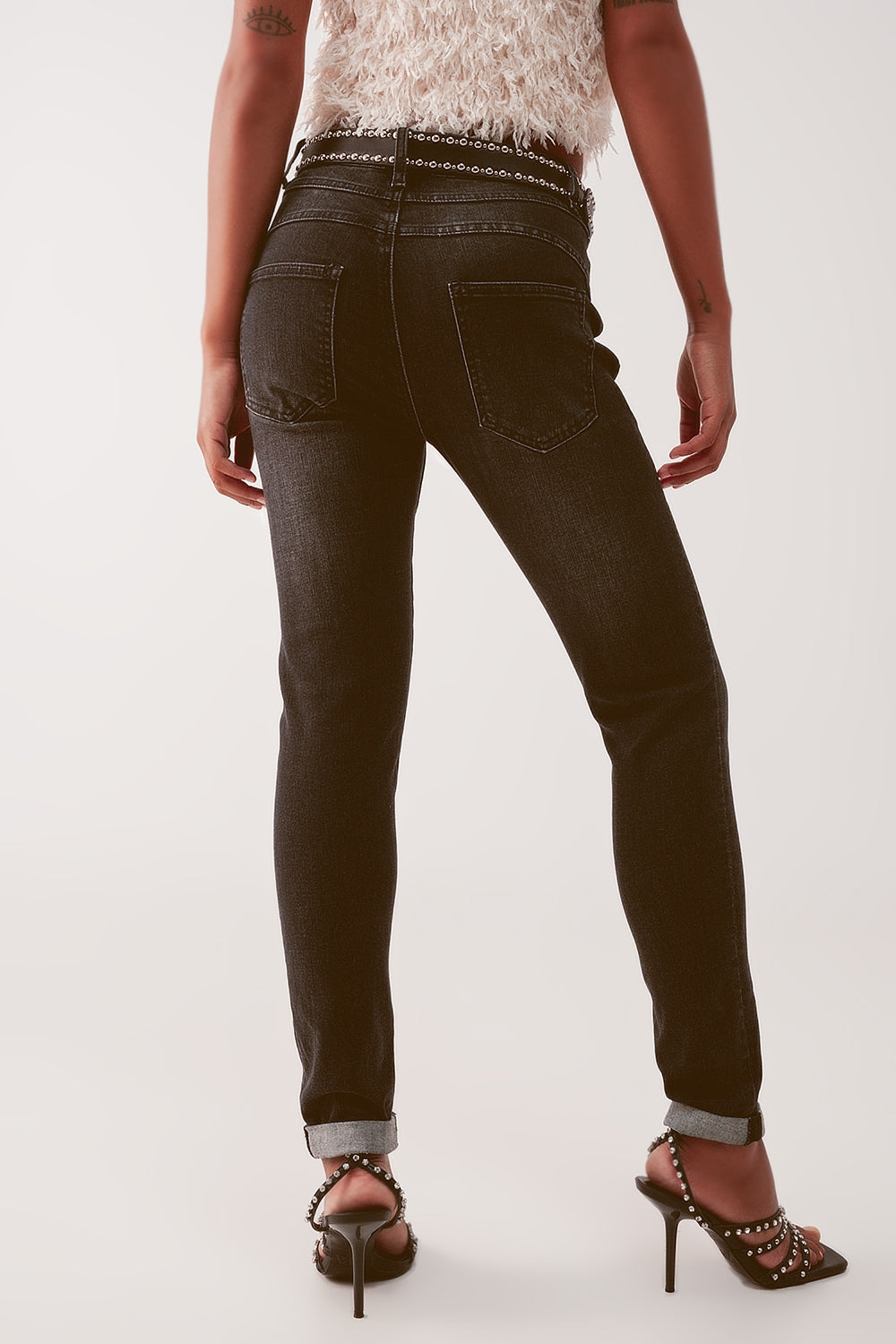 Jeans skinny a vita molto alta nero slavato