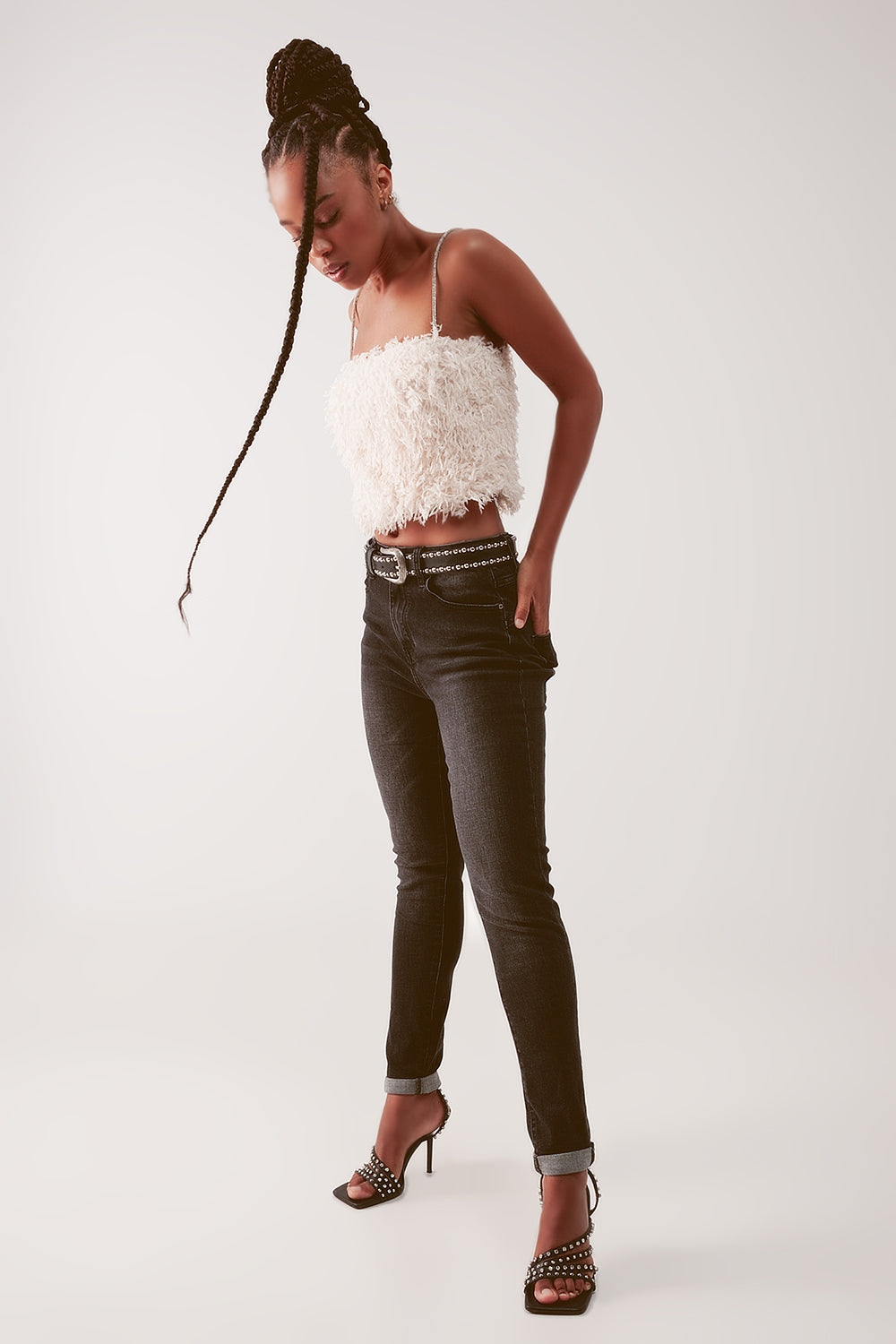 Jeans skinny a vita molto alta nero slavato