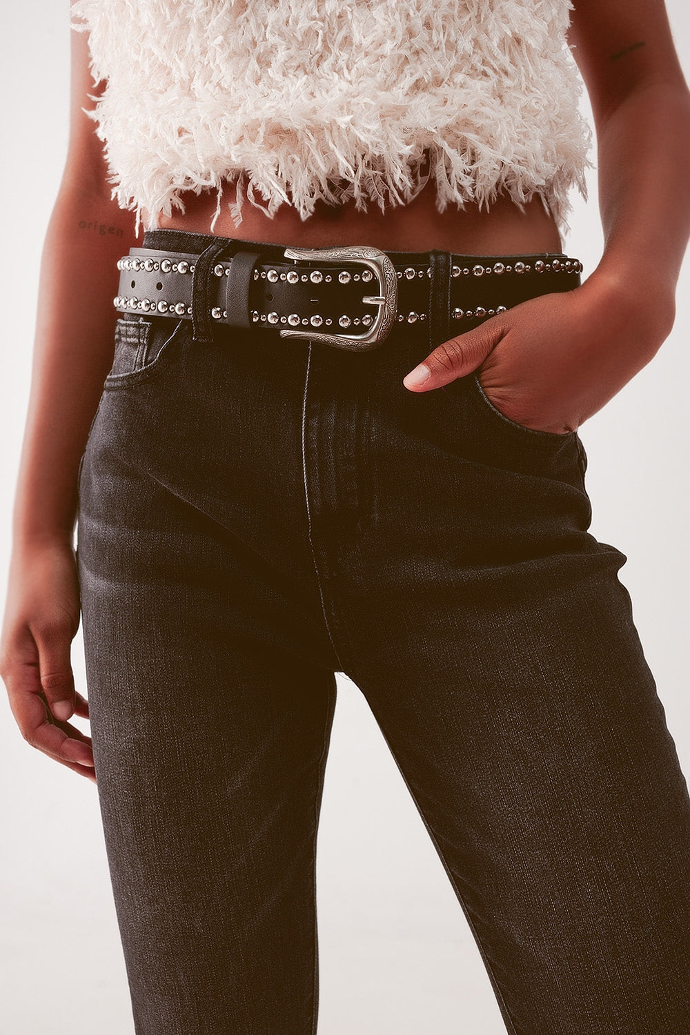Jeans skinny a vita molto alta nero slavato
