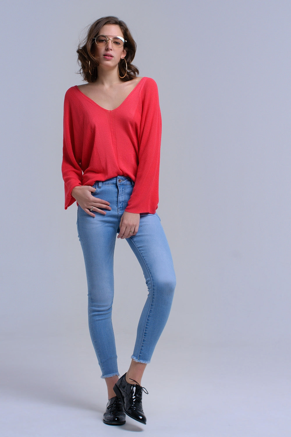 Jeans skinny azzurri con frange