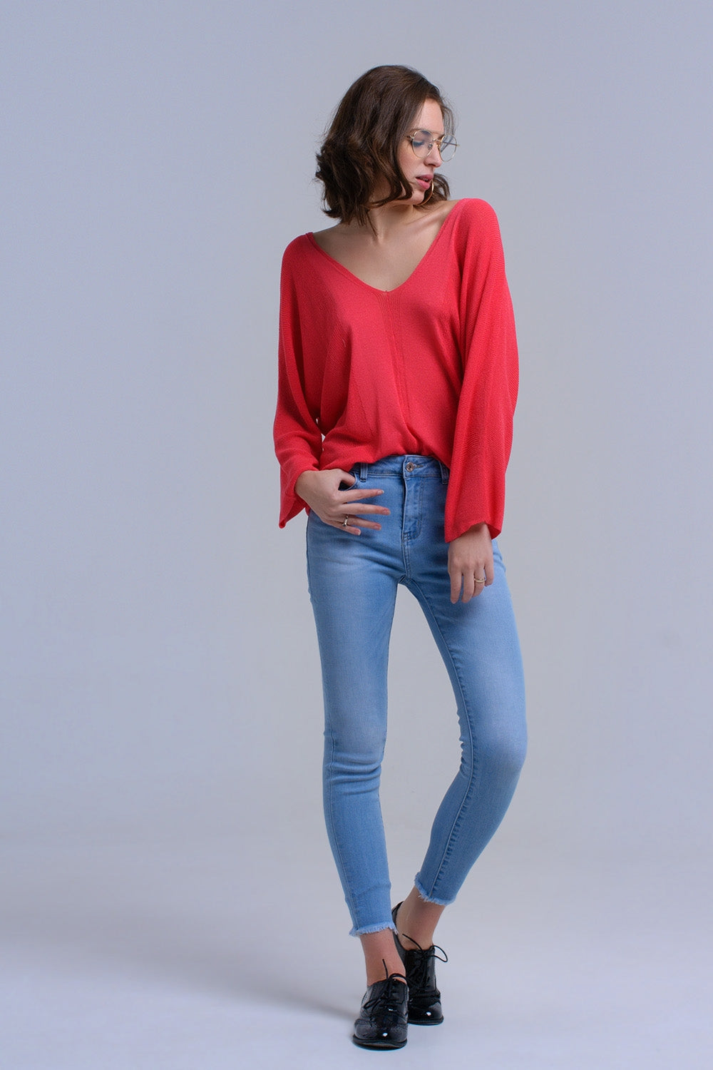 Jeans skinny azzurri con frange