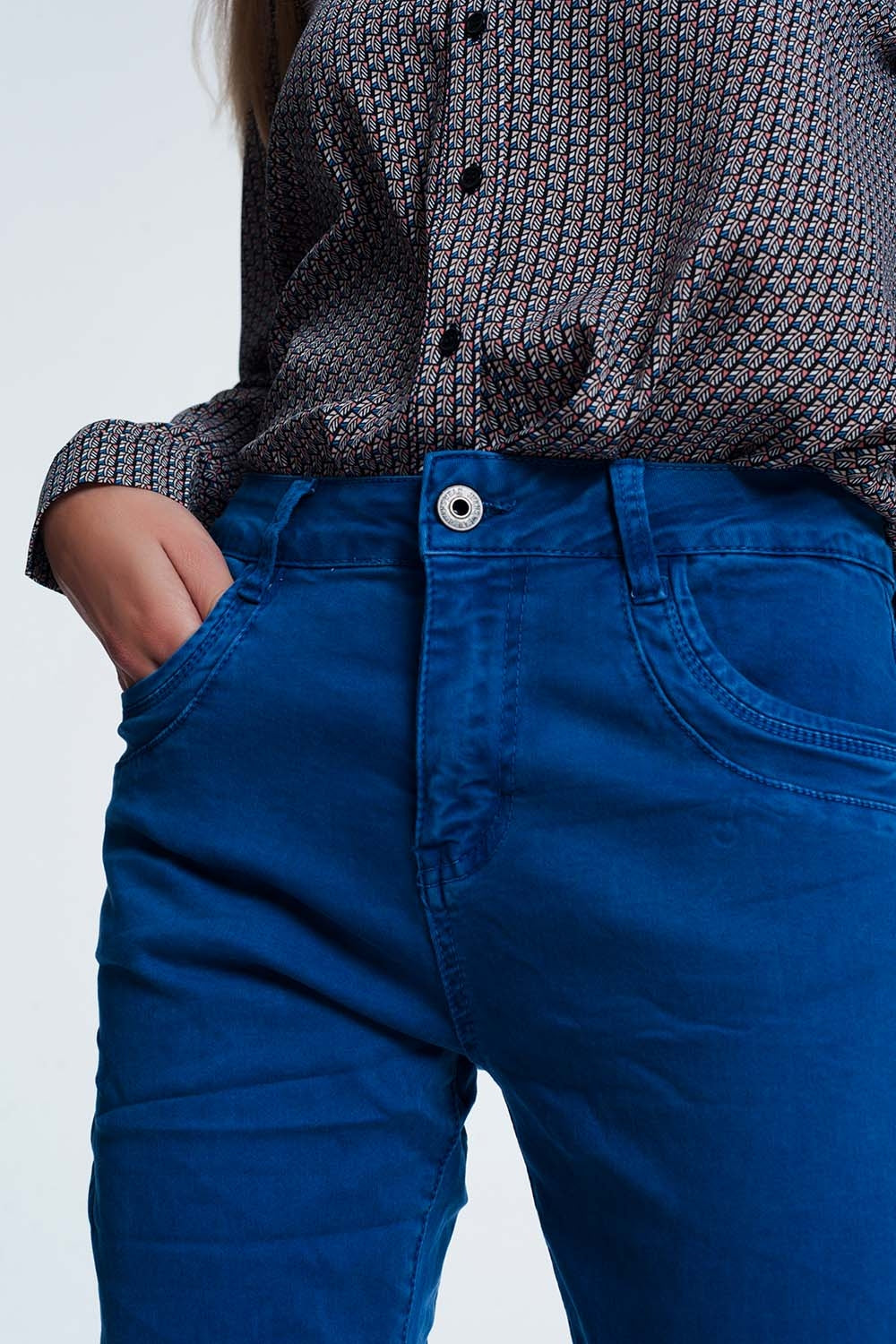 Jeans skinny blu con cavallo basso