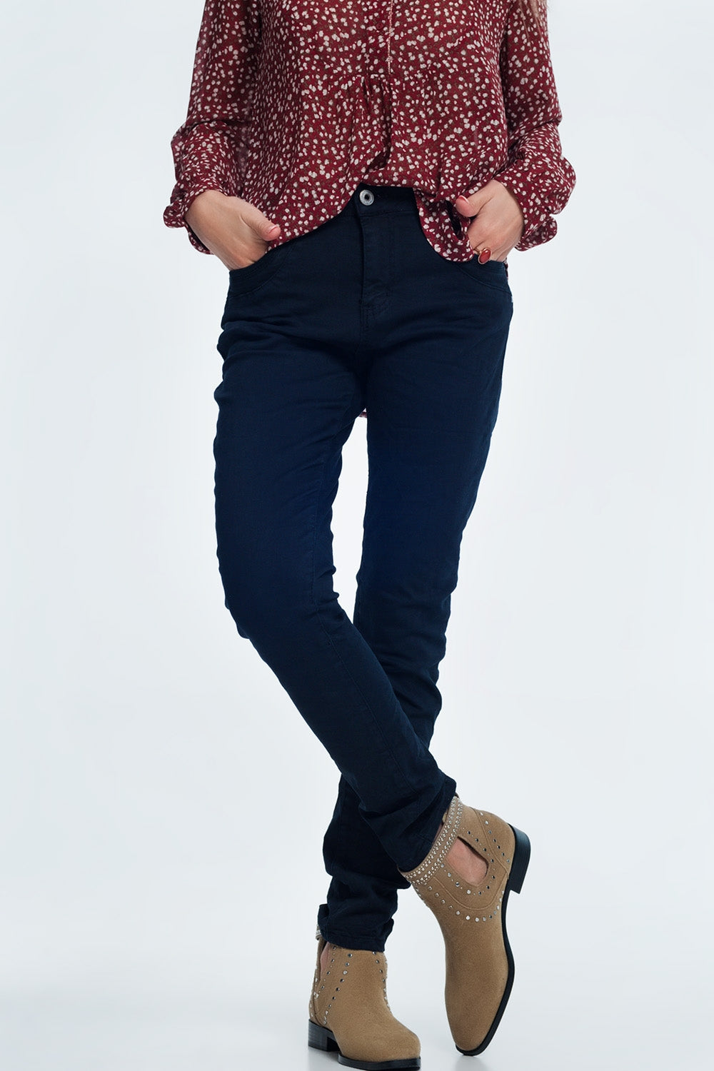 Q2 jeans skinny blu con cavallo basso