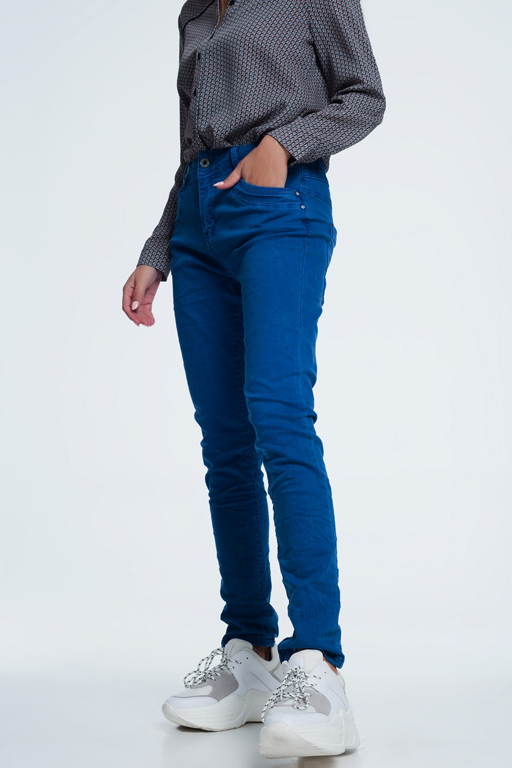 Jeans skinny blu con cavallo basso