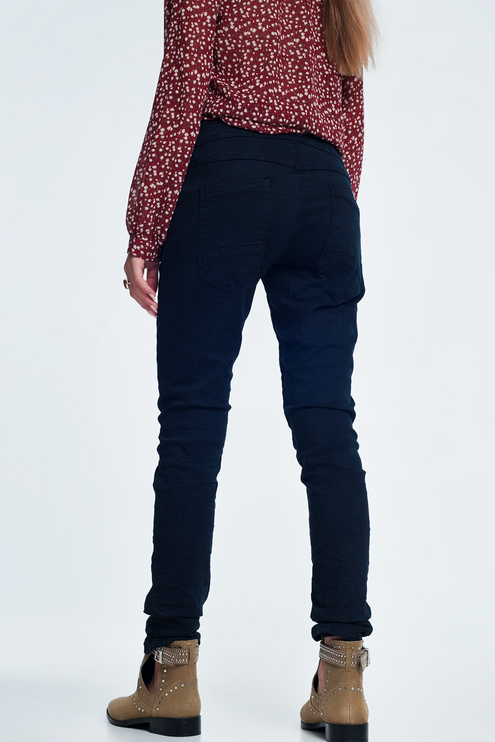 Jeans skinny blu con cavallo basso