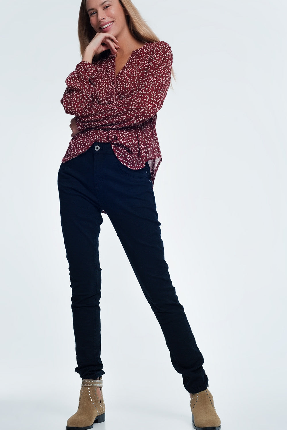 Jeans skinny blu con cavallo basso