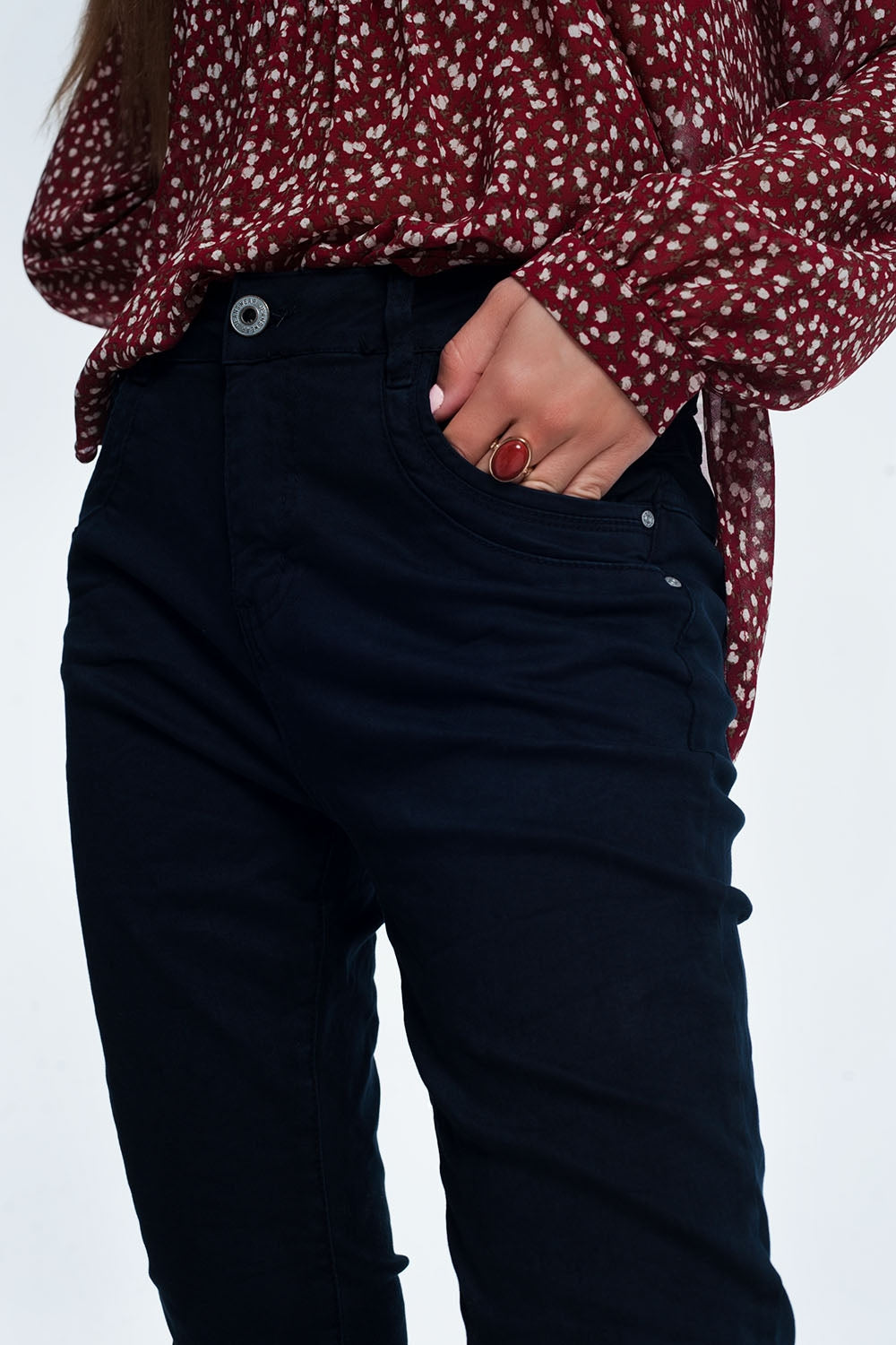 Jeans skinny blu con cavallo basso