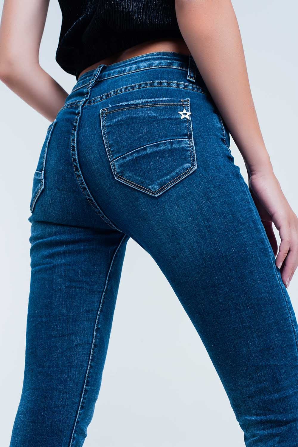 Jeans skinny blu con strass