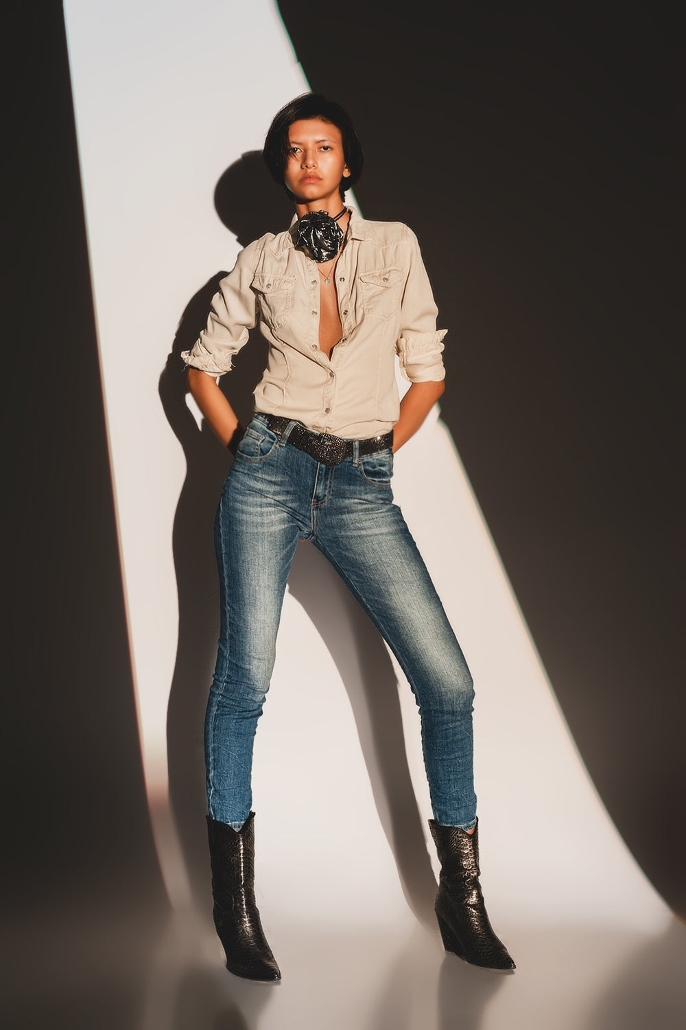 Q2 Jeans skinny blu invecchiato