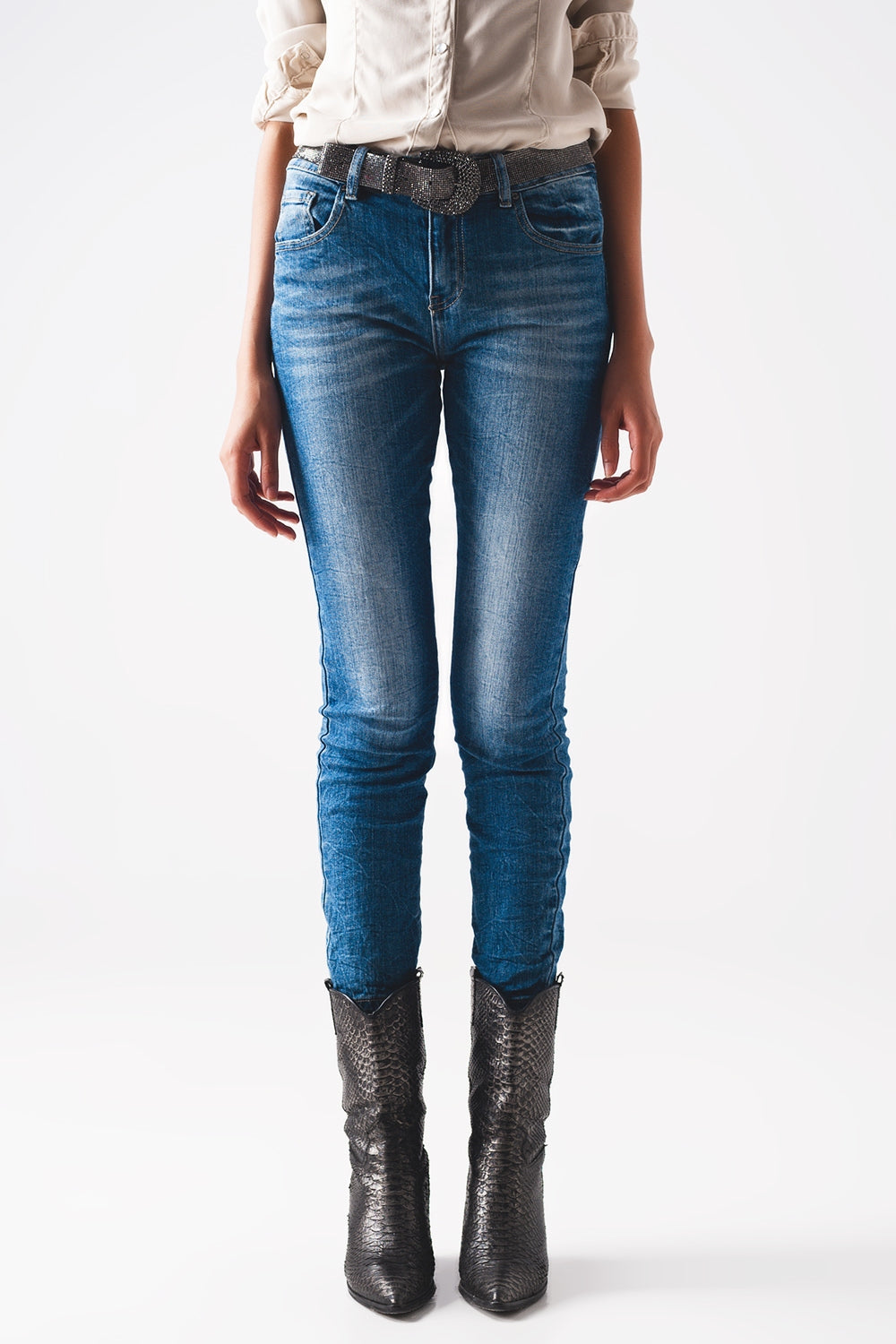 Jeans skinny blu invecchiato
