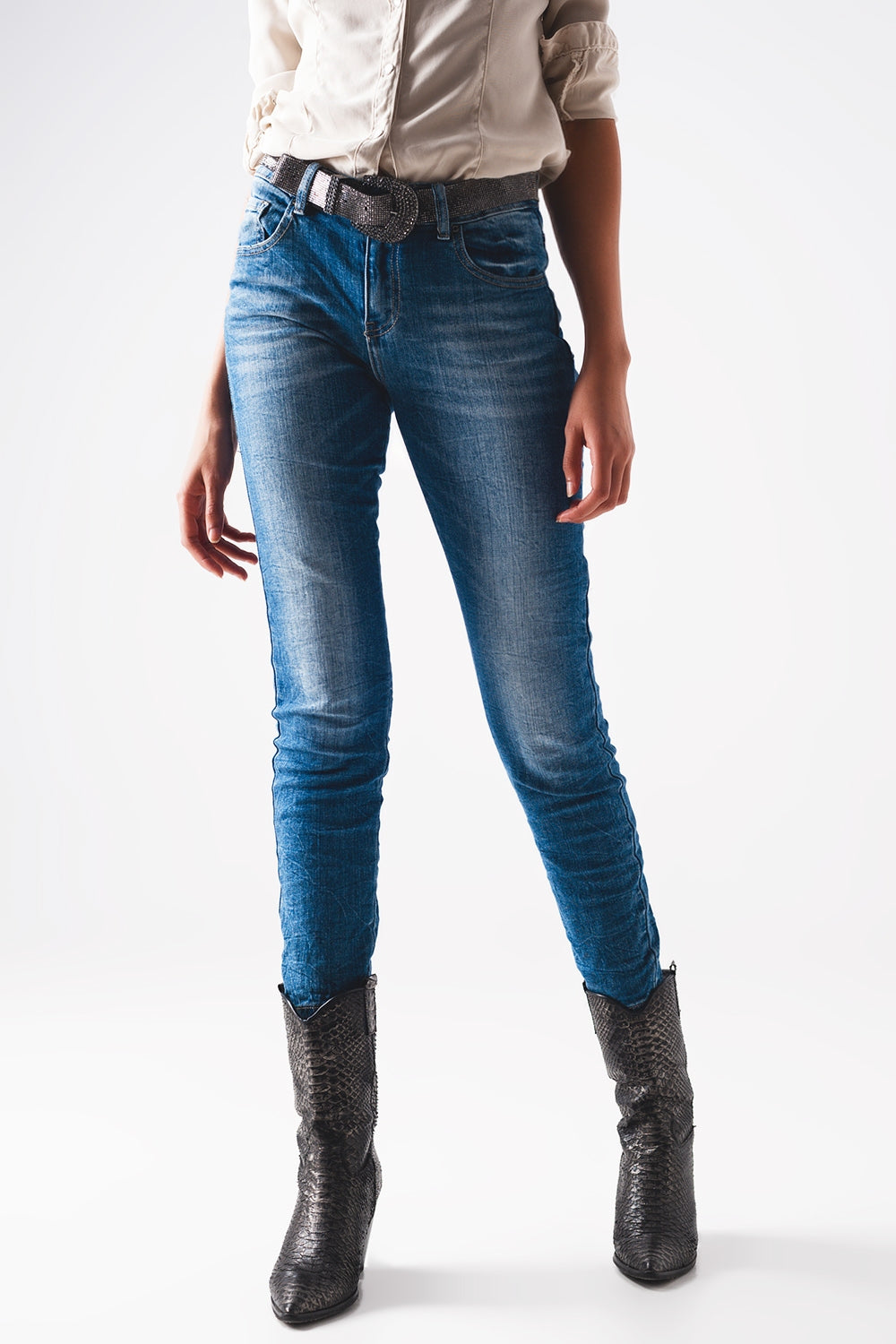 Jeans skinny blu invecchiato