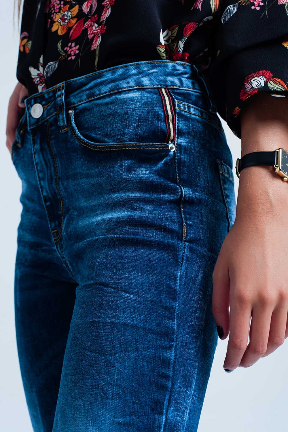 Jeans skinny Blu rugoso a vita alta