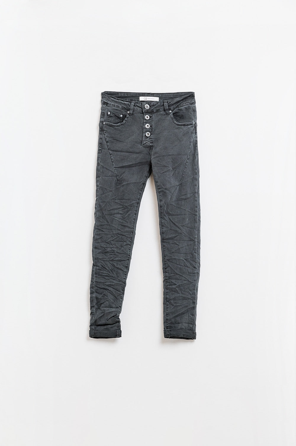 Q2 Jeans skinny con bottoni a vista in grigio scuro