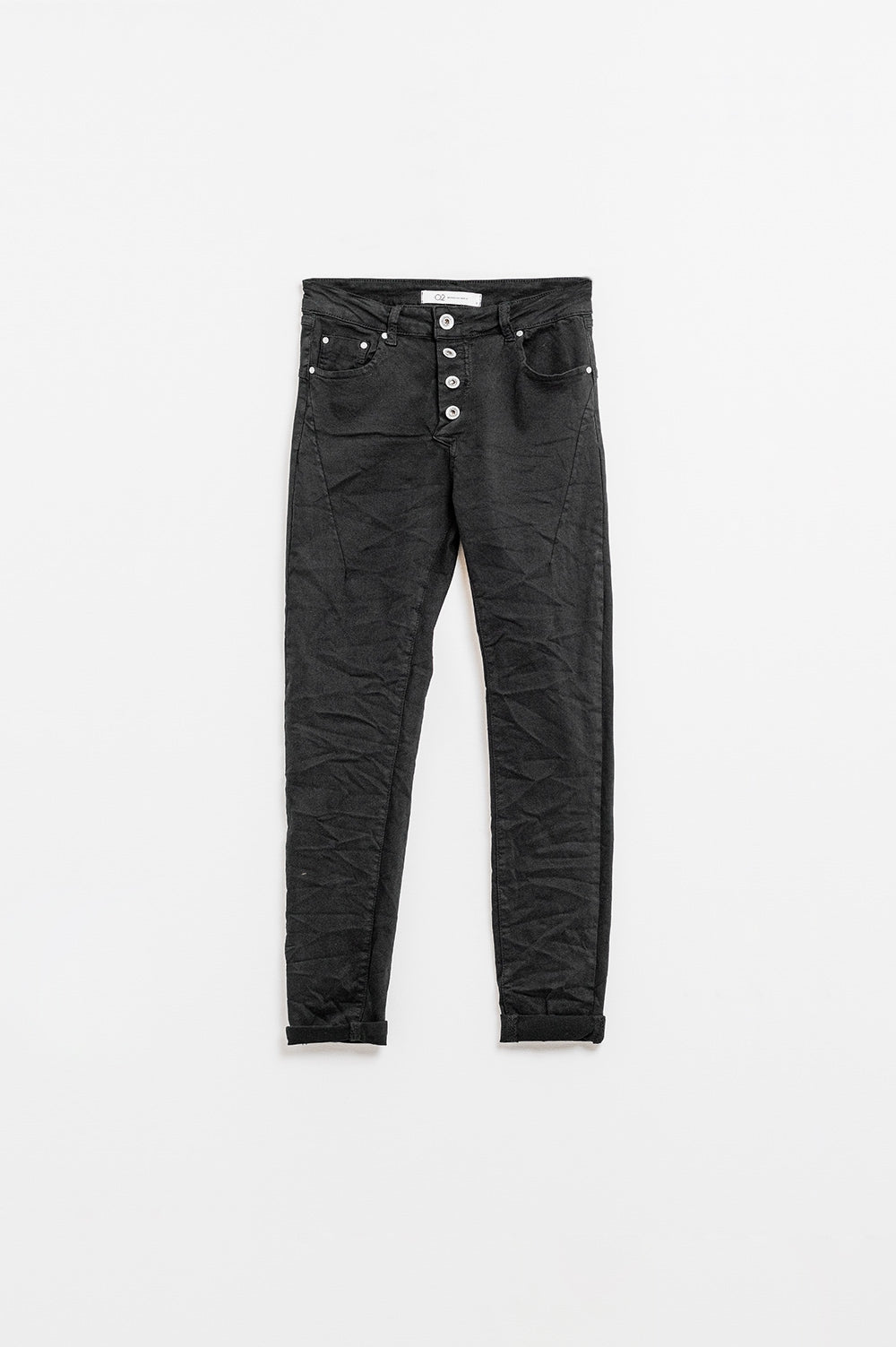 Q2 Jeans skinny con bottoni a vista in nero