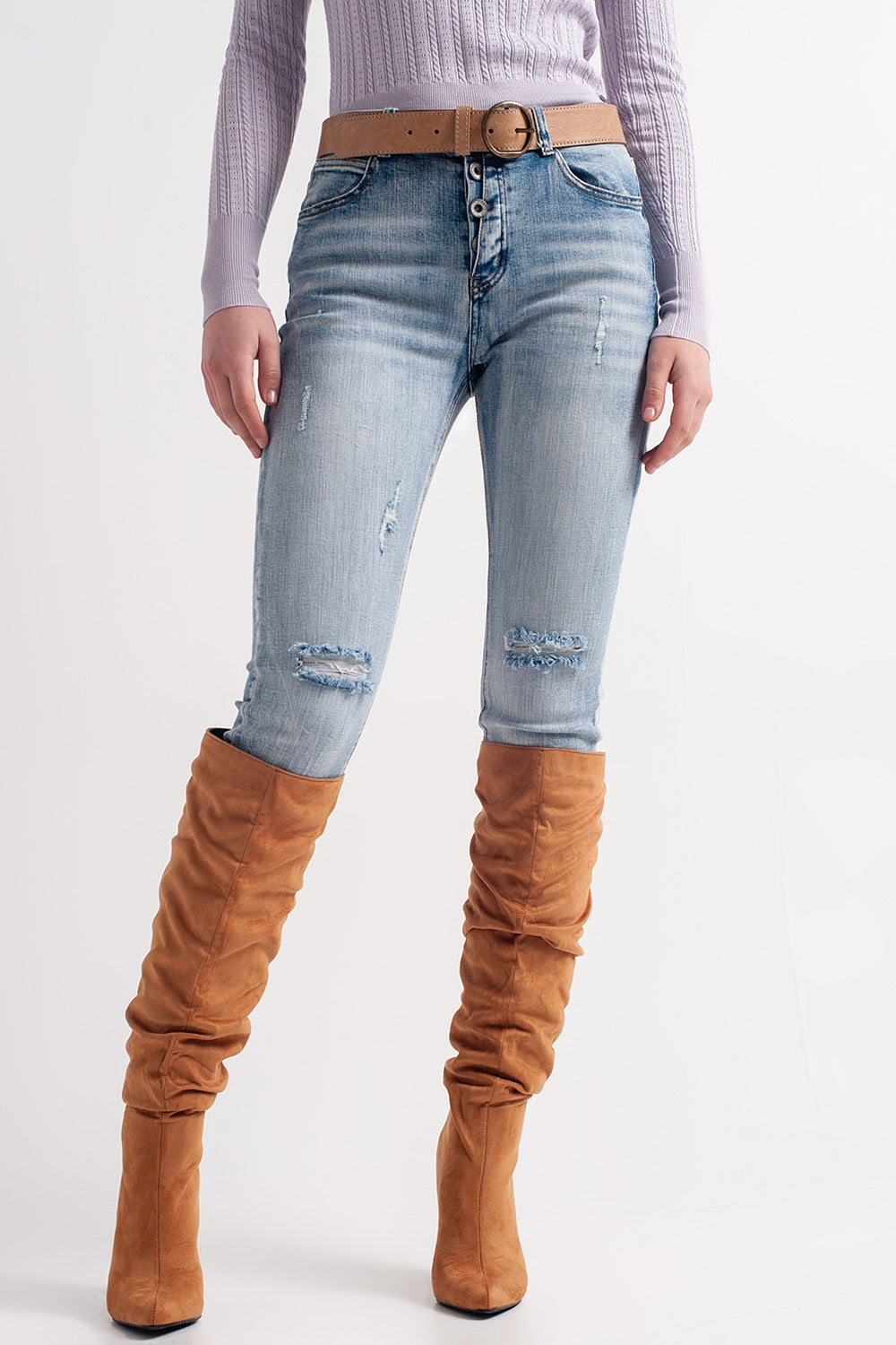 Q2 Jeans skinny con bottoni a vista sul davanti colore blu medio