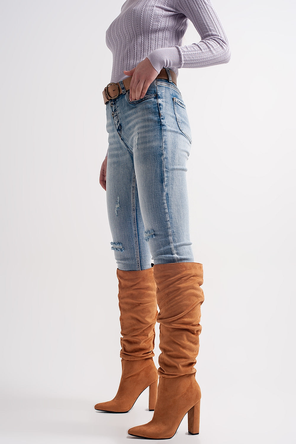 Jeans skinny con bottoni a vista sul davanti colore blu medio