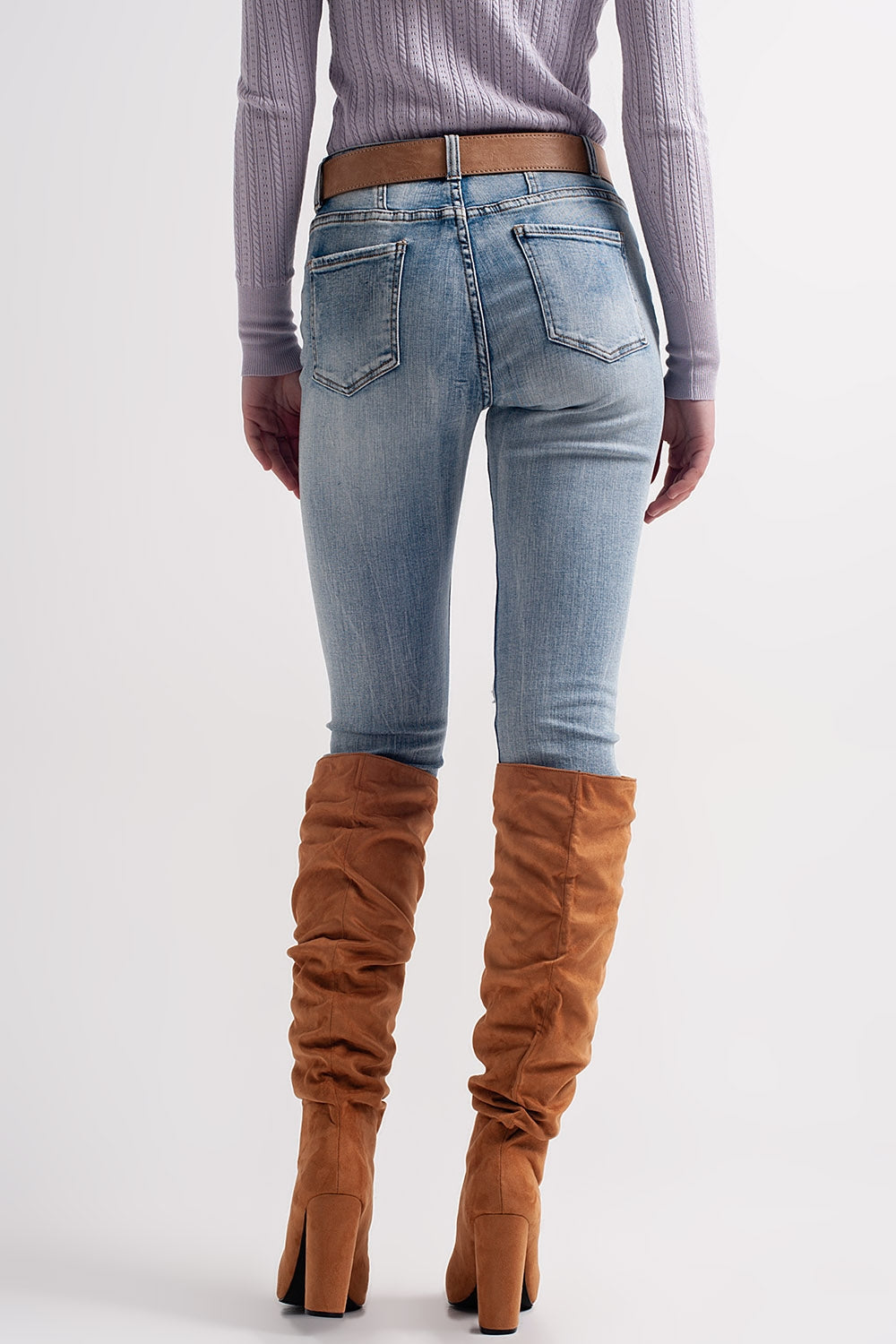Jeans skinny con bottoni a vista sul davanti colore blu medio