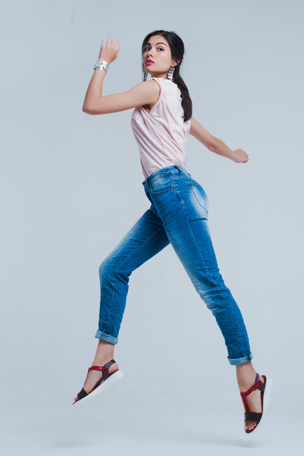 Jeans skinny con effetto rugoso