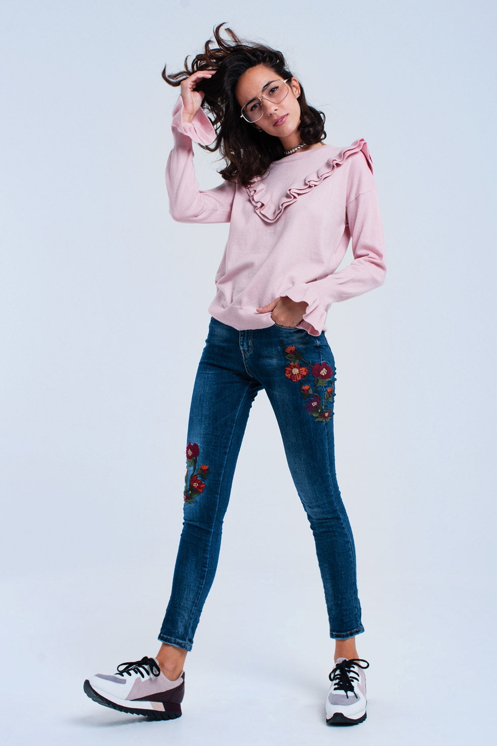 Jeans skinny con fiori