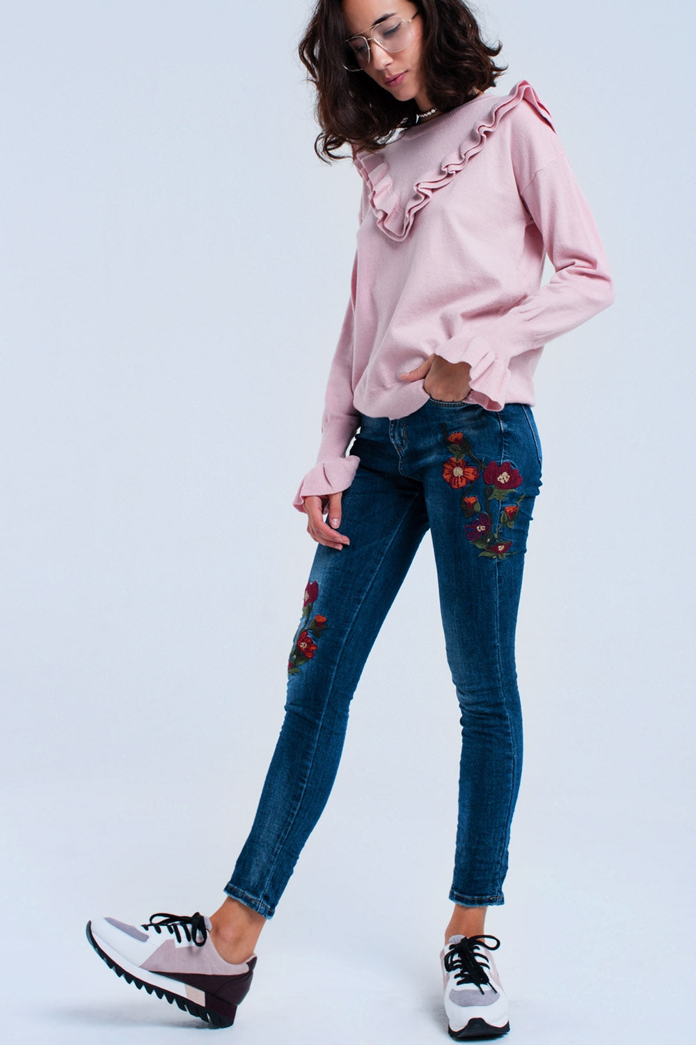 Jeans skinny con fiori