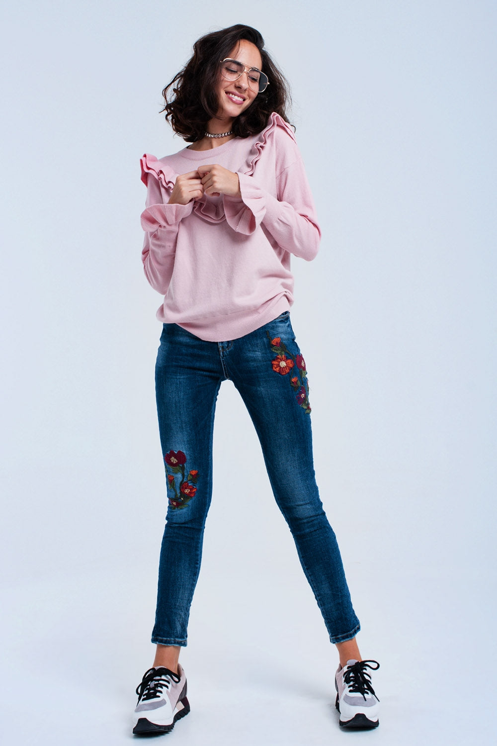 Jeans skinny con fiori