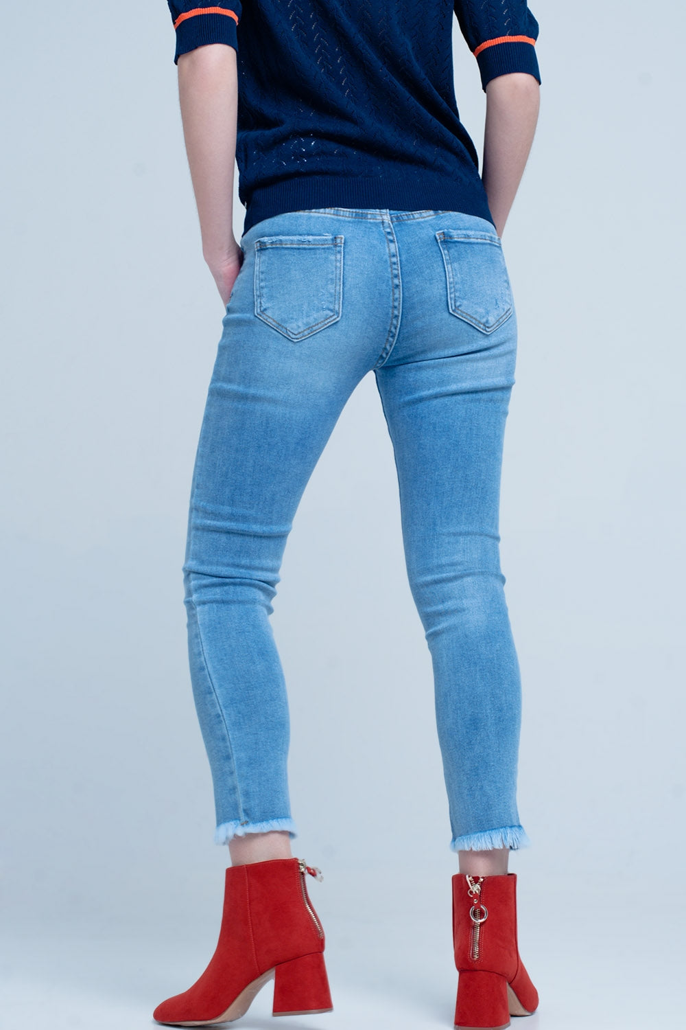 Jeans Skinny con frange blu