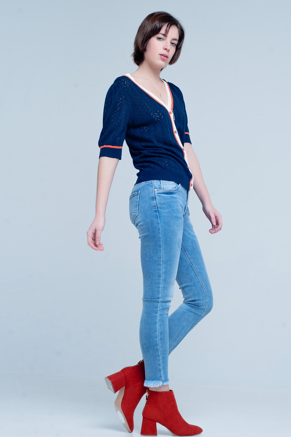 Jeans Skinny con frange blu