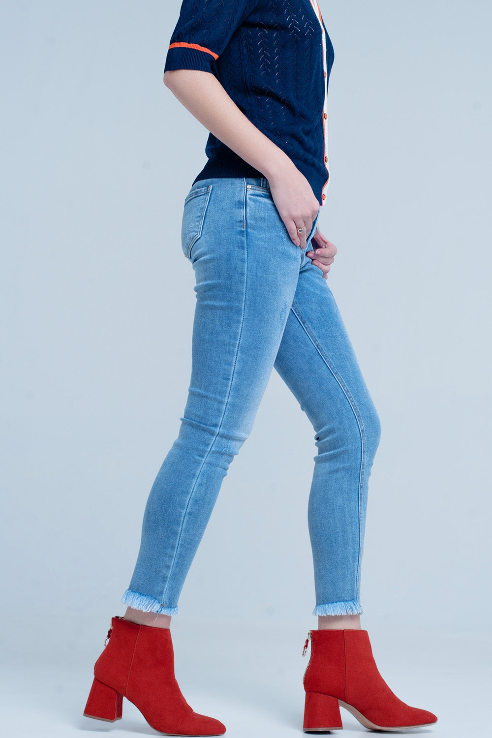 Jeans Skinny con frange blu