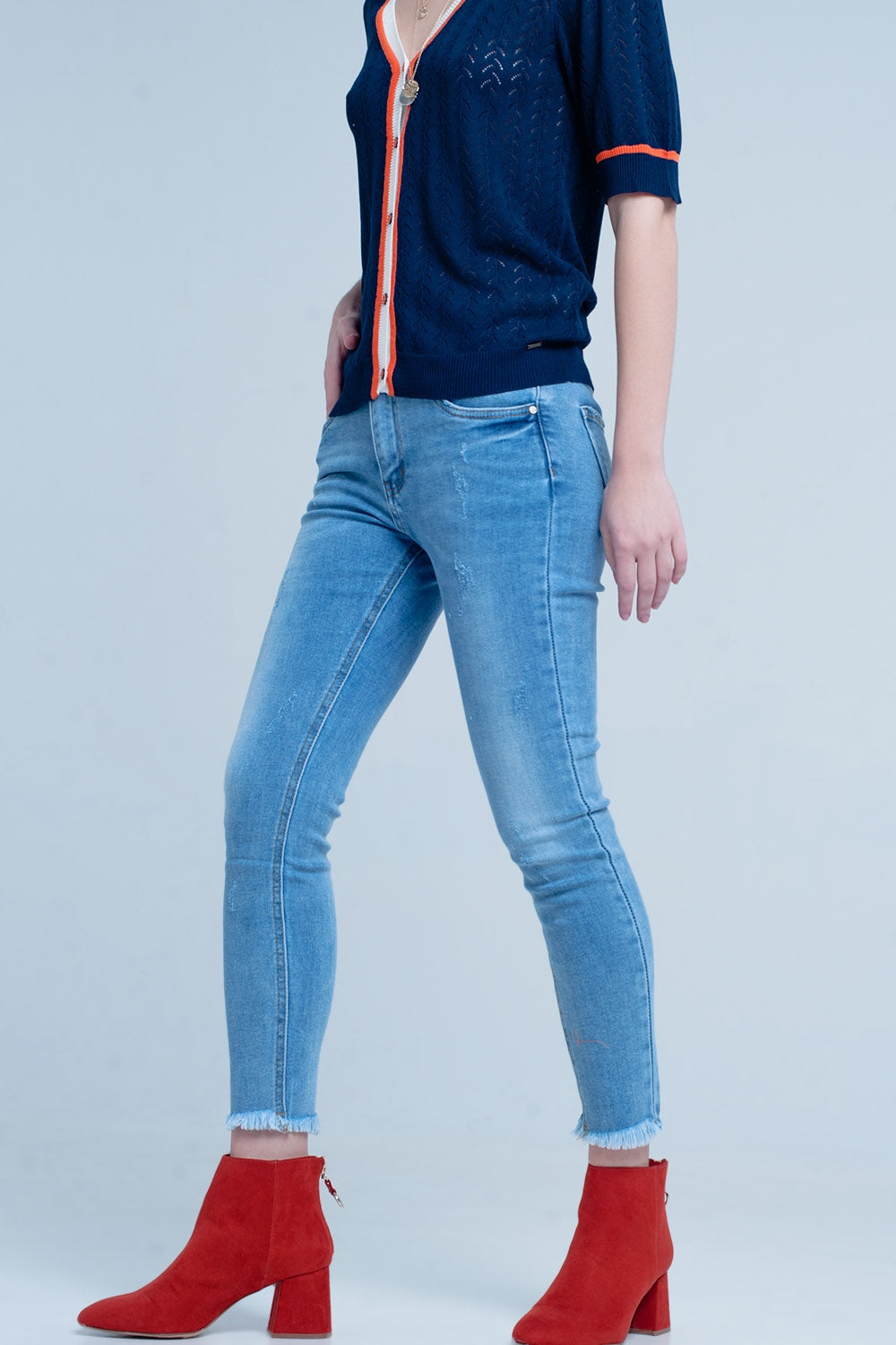 Jeans Skinny con frange blu
