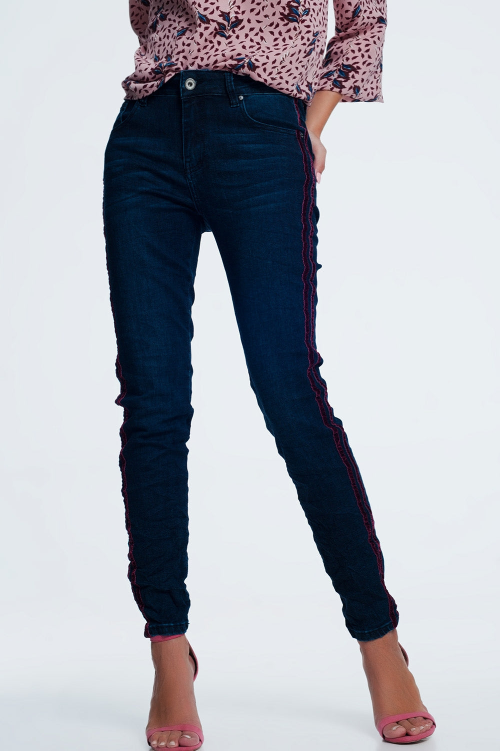 Jeans skinny con righe sportive rosso
