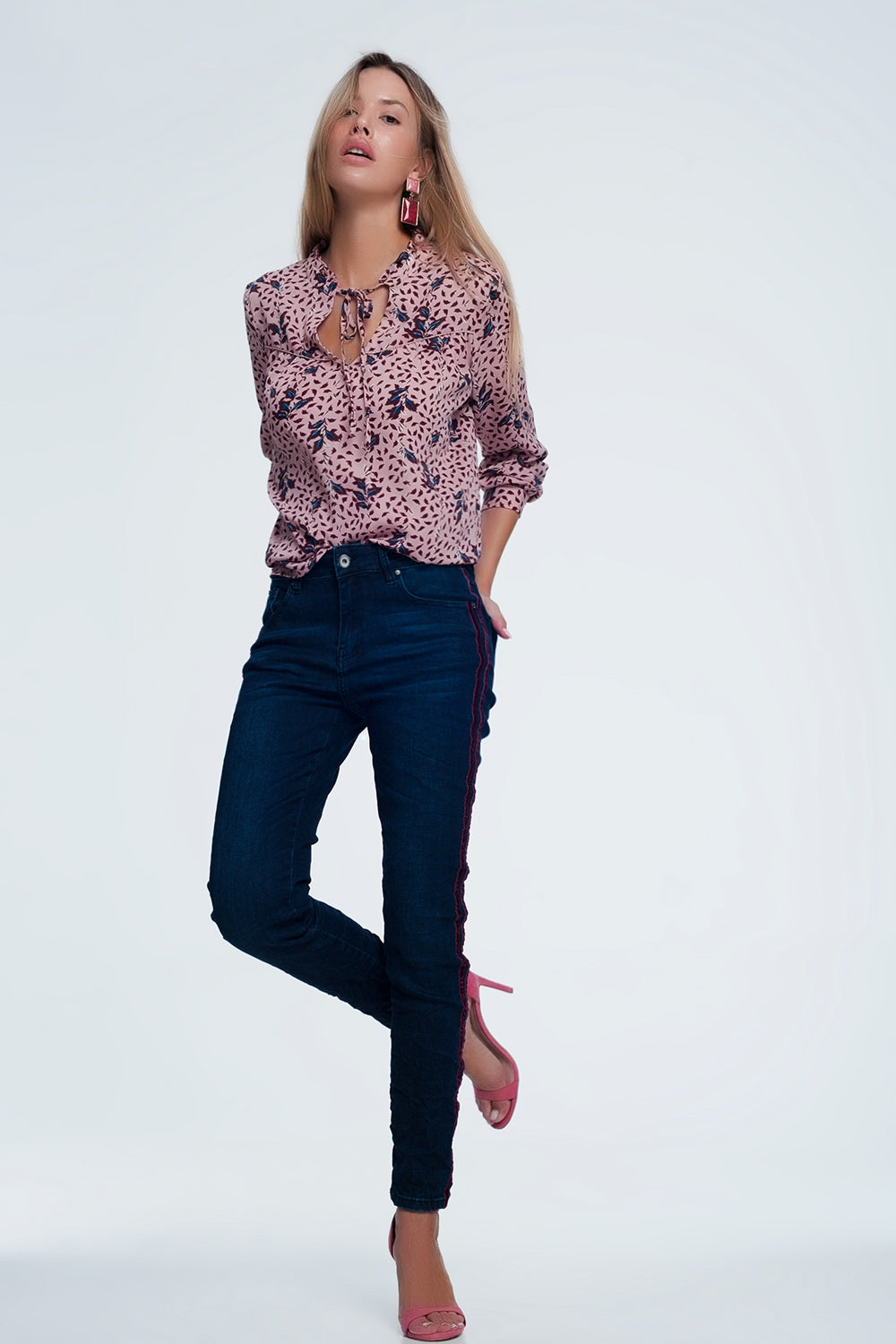 Jeans skinny con righe sportive rosso