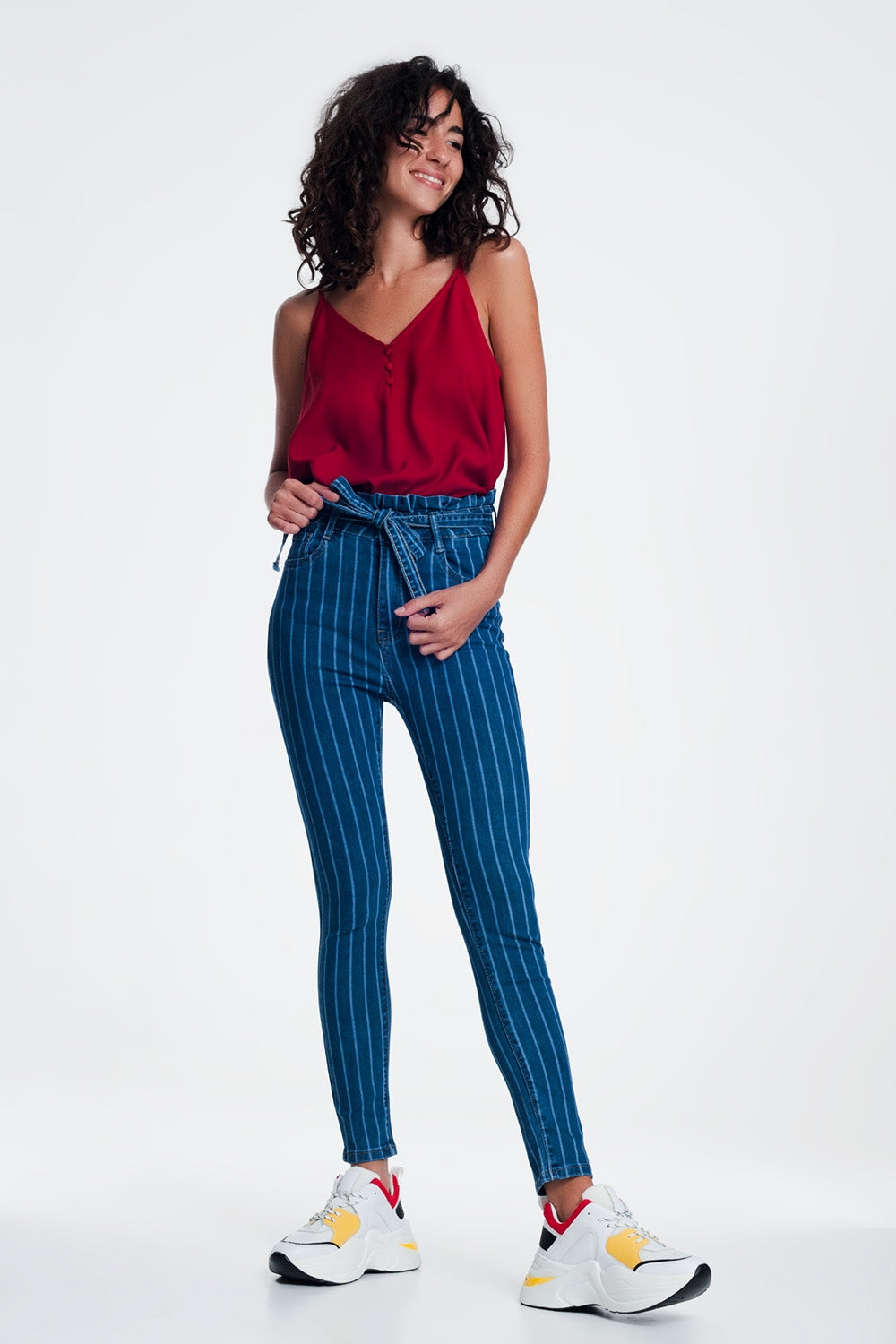 Jeans skinny con strisce sottili